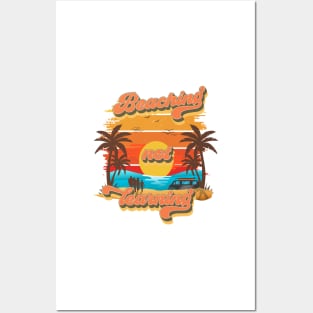 Beaching not learning Retro quote groovy student vacation Posters and Art